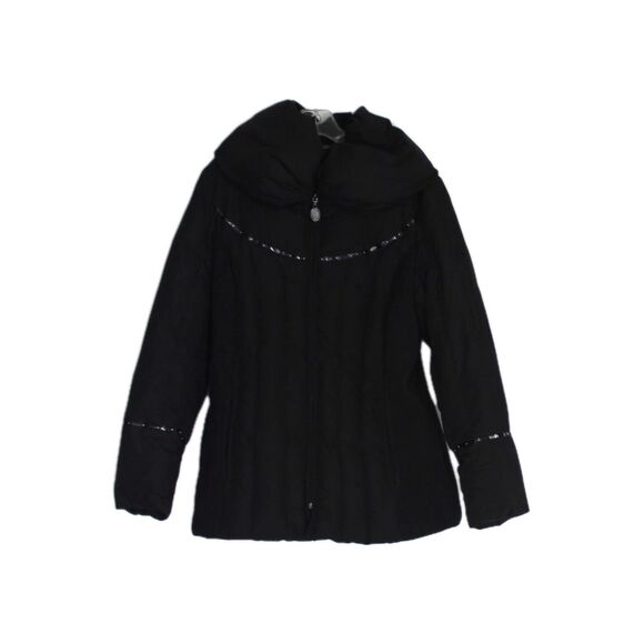 Hillary Radley Puffer Jacket Black Down & Feather Filled Stand Up Collar Size M - Picture 1 of 11